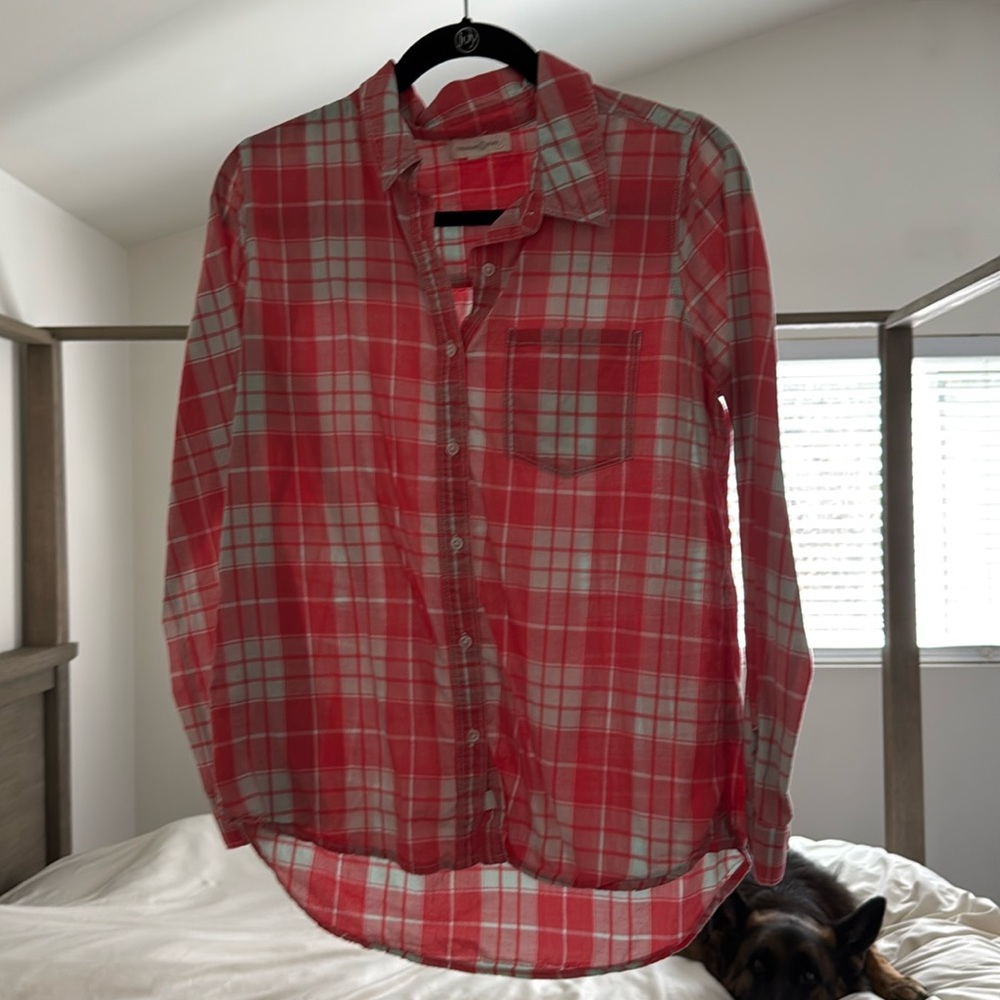 Treasure & Bond Pink Plaid Button-Down Shirt Medium